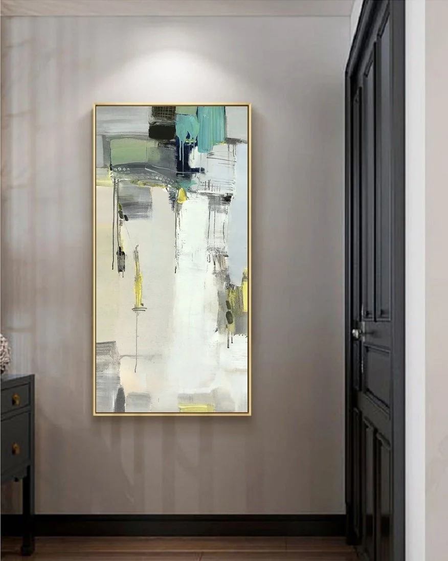 Vertical Original Grey White Abstract Canvas Artwork LK2D2